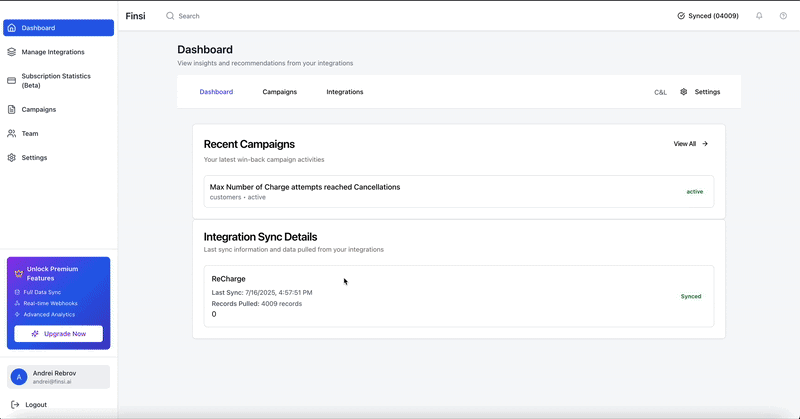 Winback Product Demo